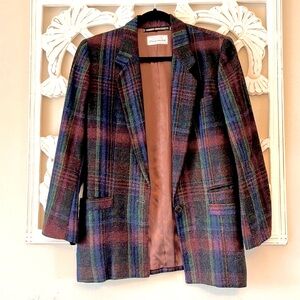 ✨Vintage Blazer ✨Umberto Ginocchietti • Vibrant Plaid Wool • Size 38 • EUC